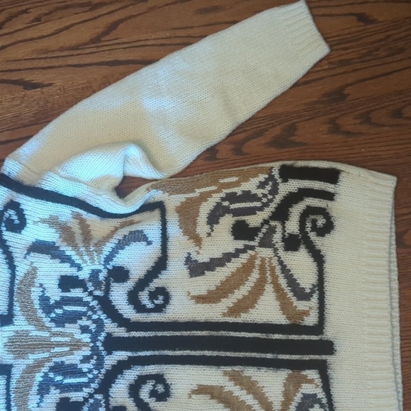 Vtg warm knit white/neutrals scroll patterned crew neck chunky sweater sz M - Picture 3 of 10